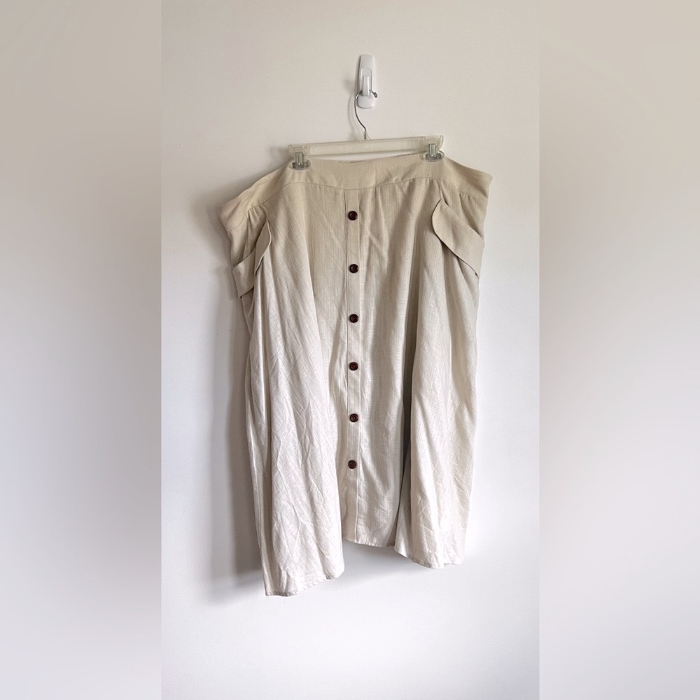 TORRID Size 4X Linen Blend MIdi Cream Button-Front Skirt - Picture 5 of 14
